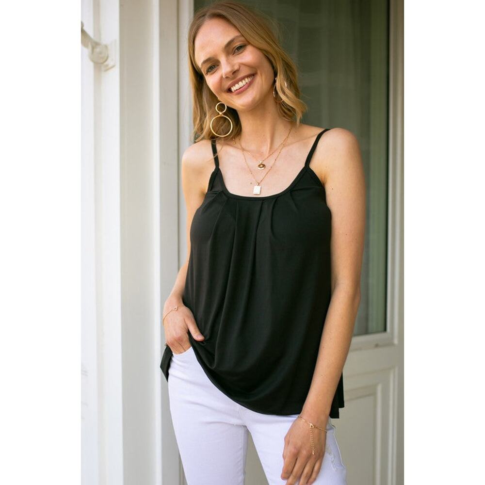 Pleated Cami Adjustable Straps-Black